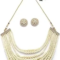 sukkhi Decent Western & Traditional Fashion Style Faux Pearls Choker Necklace with Floral Studs Earring Jewellery Set for Women & Girls-picture-4