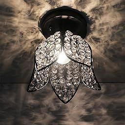 Homesake Black Metal Lotus Crystal Flush Mount Ceiling Light, for Hallway Light Fixture Ceiling-image-27
