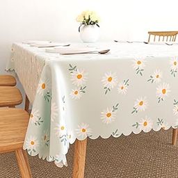 wolpin Polyvinyl Chloride Pvc Dining Rectangular Table Cover & 4 Seater Center Table Cloth - Green Daisy Flower Print Oil Proof, Waterproof-18