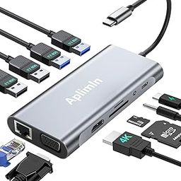 USB C HUB, USB C Adapter 11 in 1 Dongle with 4K HDMI, VGA, Type C PD, USB3.0, RJ45 Ethernet, SD/TF Card Reader, 3.5mm Headphone Jack, Compatible with MacBook Pro/Air, Other Type C Laptops-image-93
