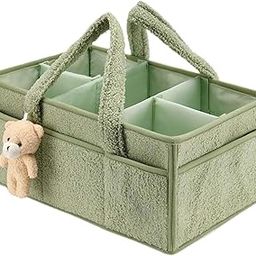 CALANDIS™ Plush Baby Diaper Bag Stylish Nursery Storage Bag Baby Shower Gift Organizer Green | Diapering-image-54