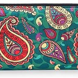 Wallets for Women, Handmade Wallets for Women, Pu Leather, Clutch with Indian Art Print,Multicolour (Paisley)-0