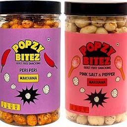 Popzy Bitez Roasted Makhana Combo – Peri Peri & Pink Salt & Pepper Flavour | 75g Each | Healthy Guilt-Free Snack | Protein-Rich, Gluten-Free, Vegan Foxnuts-image-41