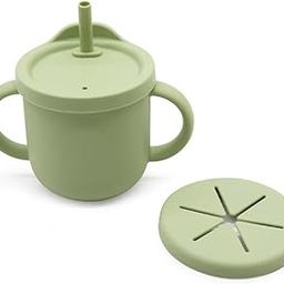 Mom's Aura 2-in-1 Silicone Baby Cups with Straw and Lid for Snacks, 8.5 oz Spill-Proof Sippy Cups, Training Cup for Toddlers Ages (Green 2 in 1)-11