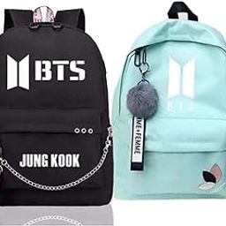 Backpack Combo for Girls | Jungkook Printed Black Bag & BTS Fashion Women backpacks for School Bag with Keychain | Trendy Kpop Bag Set for Teens, Kids, Students-10