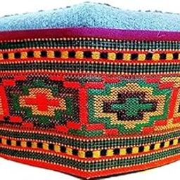 Authentic Handwoven Himachali Woolen Cap with Kashmiri Patti - Perfect for Pahadi Weddings and Traditional Celebrations Multicolour-image-56