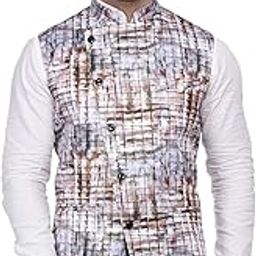 Satin based Multi Print Grey Nehru Jacket-0