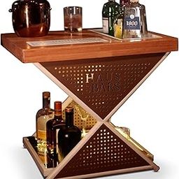 HAUS OF BARS by SpeedX - Model J Mini Home Bar Table with Compact and Foldable Design (Matte White Finish with Wooden top & Gold Lattice)-picture-21