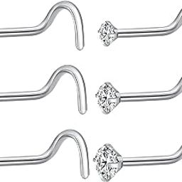 6Pcs Nose Rings Studs Corkscrew 20 Gauge Nose Piercing Jewelry Real Nose Piercings Surgical Steel 20G Screw Nose Rings Jewelry for Women Men 2mm 2.5mm 3mm CZ Gold Silver-image-60