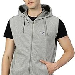 LEON Men's Sleeveless Zipper Hoodie | Cotton Blend Hooded Sweatshirt | Lightweight Gym Jacket for Men | Regular Fit Workout Wear | Casual Sportswear for All Seasons-image-6