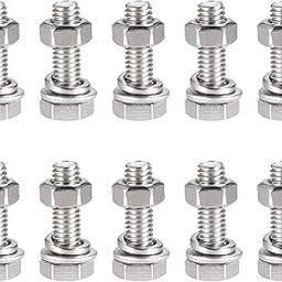 uxcell M6 x 25mm Hex Head Screws Bolts, Nuts, Flat & Lock Washers Kits, 304 Stainless Steel Fully Thread Hexagon Bolts 10 Sets-17