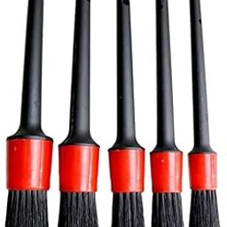 MKSL Auto Detailing Brush Set，5 Different Sizes Premium Natural Boar Hair Mixed Fiber Plastic Handle Car Cleaning Tools Kit for Automotive Wheels, Dashboard (Black & red)-image-38