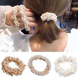 Pearl Hair Ties Scrunchies Elastics Ponytail Holder 3pcs Fashionable Hair Ropes Bracelet White Champagne Pink Hair Accessories for Women Girls Hair Decoration Wedding Party Supplies-image-46