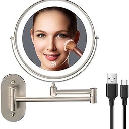 Rechargeable Wall Mounted Lighted Makeup Vanity Mirror 8 Inch Double Sided 1X 10X Magnifying Bathroom Mirror, 3 Color Lighting, Touch Screen Dimming, Extended Arm 360 Rotation Shaving Light up Mirror-image-36