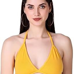 Backless Sleeveless Solid Beachwear Back Tie Up Women Trendy Top Rib Knit/Ribbed Women's Crop Cami Tank Bikini Top for Women | Beach Top (Free Size, Mustard)-picture-15
