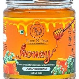 PURE N DESI Coriander Blossam Honey – 100% Natural Raw Honey 250GM | Unprocessed & Unpasteurized | Indigenous Honey from Native Beekeeping Farms || Good for Heart Health | Sourced from the Nectar of Wild Flowers 250 Grams (Glass Jar)-image-65