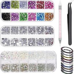 MAYCREATE® Nail Art Kit For Girl Colorful Rhinestones Nail Design Tools Kit Multi Shapes Flatback Round Bead with Pickup Pen + Tweezer for DIY Manicure Craft Decoration Nail Art-76