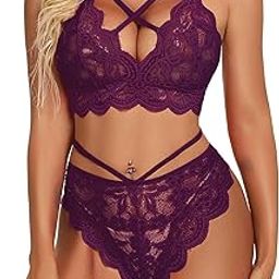 Women's Strappy Lace Bra Panty Lingerie Set-image-76