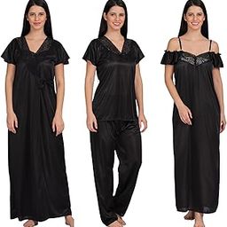 Apparels Solid Satin 4 Piece Nightwear Set (1 Robe, 1 Nighty, 1 Top, 1 Pyjama) for Women | Attractive & Stylish-image-40