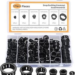 170 Pcs Cable Snap Bushing Grommets, Black Round Nylon Snap in Cable Grommet Protector, 5/16" 3/8" 1/2" 5/8" 3/4" 1" Cable Snap Hole Plugs Locking Bushing Assortment Kit-picture-30