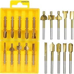 Homdum 10 Pcs 3Mm 1/8" Shank Hss Router Bit Attachment For And Other Mini Rotary Tool Titanium Coated Woodworking Engraving Tool Pack Of 10. - Straight-image-7