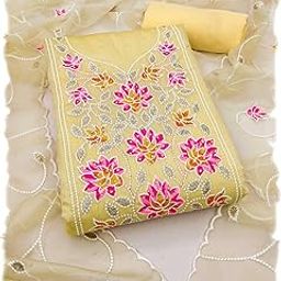 Women's Elegant Chanderi Silk with Kashmiri Work Unstitched Salwar Suit Dress Material-picture-4