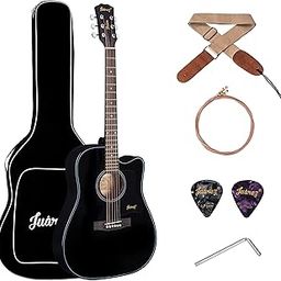 JUAREZ Fiésta cm 104.14 cm (41 Inch) Acoustic Guitar Cutaway with Dual Action Truss Rod, 21 Frets Rosewood Fretboard & Bridge, Padded 5mm Cotton Bag, Cotton Strap, 2 Picks, Allen Key, Extra String Set, Black-image-24