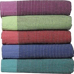 Single Size Pure 100% Cotton Blanket/Solapur Chaddar/Cotton Bedsheet for All Weather Daily Use Checkered Multicolor Family Pack (60X90 Inches -) Set of 5, 300 TC-12