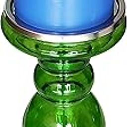 Pure Source India Round Decorative Glass Pillar Candle Holder, 8.5 inch, 1 Piece, Green-image-44