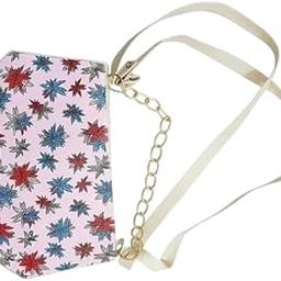 Waterproof Floral Print Shoulder Bag, Pink with Chain Detail, Blue and Red Flowers-image-3