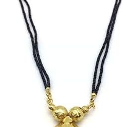 Women's Jewellery Gold Plated Mangalsutra Necklace 18-inch Length Chain Golden Vati Tanmaniya Pendant Traditional Black Beads Double Line Layer Short Mangalsutra For Women and Girls-image-83