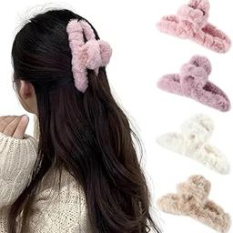 CHIROGRAPHY 4 PCS Faux Fur Hair Clips | Large Plush Hair Clamps for Women & Girls | Cute Claw Clips for Thick Hair | Half Bun Barrette Hairpins | Four Multicolor Set | Stylish Hair Accessories-image-14