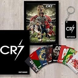 Cristiano Ronaldo Black Sign Frame Gifting Combo : One A5 Frame, One Diary, Set of 8 Lomo Cards & Free Matching Wooden Keychain | Best Gift for CR7 Lovers-13