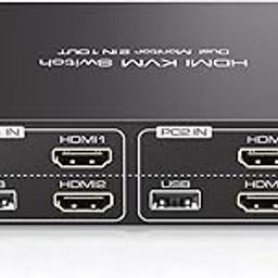 HDMI KVM Switch 2 Monitors 2 Computers 4K@30Hz USB2.0 KVM Switch Dual Monitor for 2 PC Share 2 Monitor and Keyboard Mouse Printer U Disk Support Extended/Copy Mode Witch Wired Controller&2 USB Cables-48