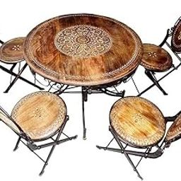 Habiba Arts Wood & Iron Patio Outdoor Living Furniture Set (4 Chairs + 1 Folding Table) Folding Table with 4 Chair Dining Set Bistro Set-18