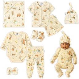 TinyKiddo 8-Piece Baby Wonder Starter Kit | Organic Cotton Romper, Elasticated Bottom, Jabla, Shorts, Mittens, Booties, Cap & Hooded Towel | Newborn Essentials Gift Set.-image-74