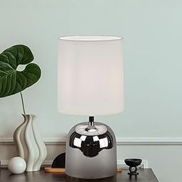 MAGIK Silver Shot Table Lamp (Chrome + Off White) Metal Base, 5W E14 Base Bulb Included, for Bedroom, Dining, Living Room - Led-image-2