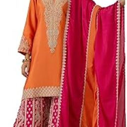 Gold zari embroidered short kurta with embroidered sharara and dupatta-image-7