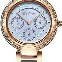 Acetate Quartz Multifunction Mother of Pearl Dial Two Toned Strap Watch for Women-95187KD01/NT95187KD01-16