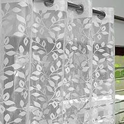 Net Semi Transparent Door Semi Ankur Handloom Curtains 9, White Leaf, Feet Set of 6-image-77