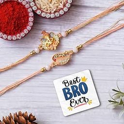 eCraftIndia Set of 2 Lord Ganesha, Krishna Rakhis, Best Bro Ever Fridge Magnet with Roli Chawal Pack - Rakhis for Brother, Bhabhi, Kids-23