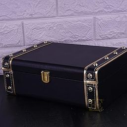 Each and Everything Classic Decorative Gift Engineered Rectangular Wood Trunk Box India Tradition (Black-Gold) 25.4L x 17.8W x 8.9H centimeters-0