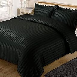 Ab Home decor Satin Stripes Glace Cotton Plain Duvet Cover II Razai Cover II Quilt Cover for Double Bed Size with Zipper (Dohars) for Hotels-Villas-PG- 90x100 inch- Black-image-65