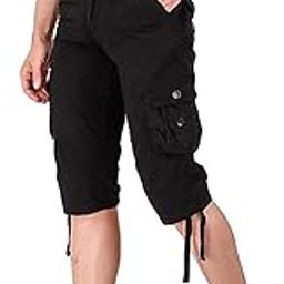 Stylish and Trendy Cotton Cargo 6 Pockets 3/4 Capry for Men's & Boy's (Black)-48