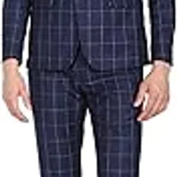 arvind Men Blue Tailored Fit Windowpane Check Three Piece Suit-picture-9