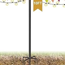 Derkniel 10 FT Outdoor String Light Pole Stand for Garden Lawn, Adjustable Globe Patio Light Post for Hanging Outside Decorate Lighting, 1 Pack-image-73