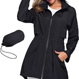 Womens Plus Size Raincoats Waterproof Windbreaker Trench Rain Coat Black XXL-image-5