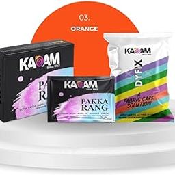 Kadam Pakka Rang Fabric Dye for Clothes Permanent, Cloth Dye Powder, Fabric Dye Clothes, Dye for Faded Jeans, 10 sachets of Shade 03 Orange Colour with 5 sachets of DyFix Colour Fixer-10