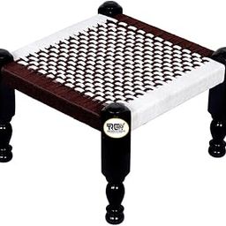 THE ROYAL CRAFTS Traditional Handicraft Brown and White Resham Rope Wooden KHATLI BAJOT Stool CHARPAI CHOWKI MUDDA PIDDA-image-27
