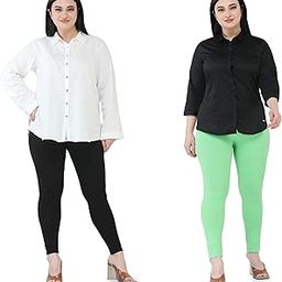 Premium Cotton Body Hugging Ankle Length Legging for Women, Soft and Comfortable Fabric with Elastic Closure, Free Size - Pack of 2pc (Fit Upto 25 to 32 Waist)- Black, Green-picture-12